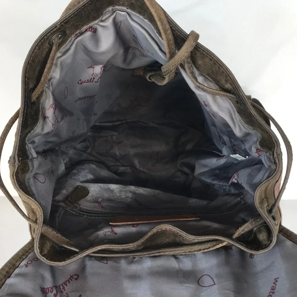 Gusti Leder Studio Brown Distressed Leather Canvas Rucksack Backpack Unisex